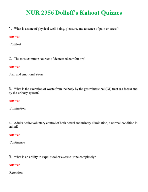 NUR 2356 DOLLOFF'S KAHOOT QUIZZES | PASSED | A+ RATED GUIDE | NEW FULL EXAM