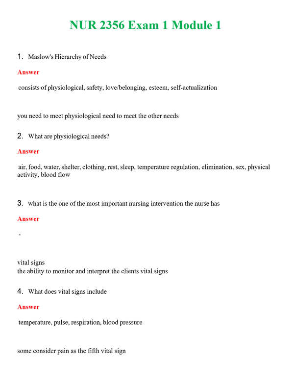NUR 2356 EXAM 1 MODULE 1 | A SOLVED 100% CORRECT