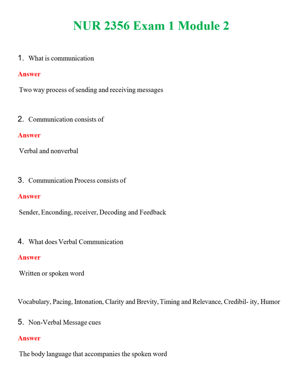 NUR 2356 EXAM 1 MODULE 2 | A+ RATED GUIDE | QUESTIONS AND ANSWERS (SOLVED)