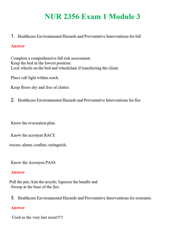 NUR 2356 EXAM 1 MODULE 3 | WITH 100% VERIFIED ANSWERS