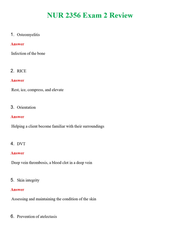 NUR 2356 EXAM 2 REVIEW | QUESTIONS & ANSWERS (SOLVED)