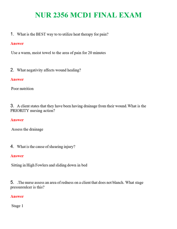 NUR 2356 MCD1 FINAL EXAM | LATEST QUESTIONS WITH COMPLETE GRADE A++ ANSWERS