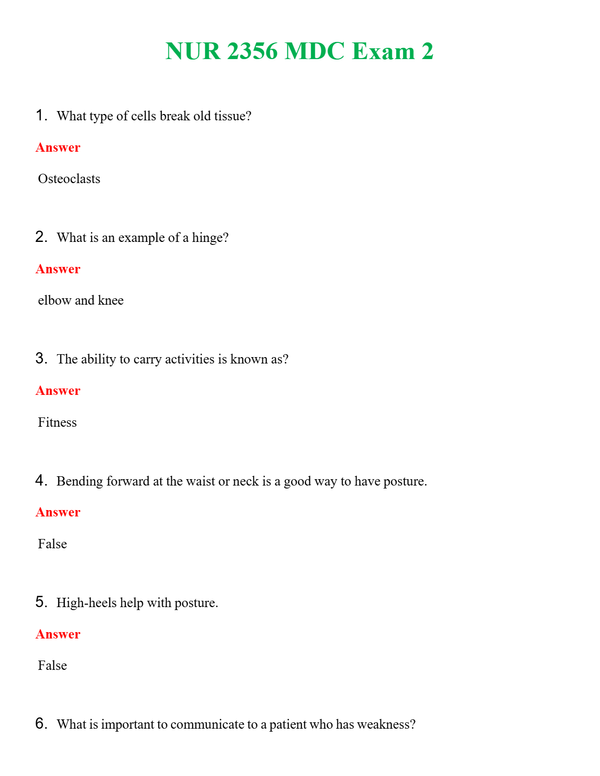 NUR 2356 MDC EXAM 2 | A+ RATED GUIDE | QUESTIONS AND ANSWERS (SOLVED)