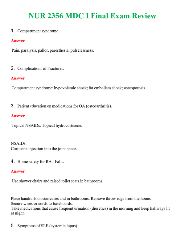 NUR 2356 MDC I FINAL EXAM REVIEW | A SOLVED 100% CORRECT
