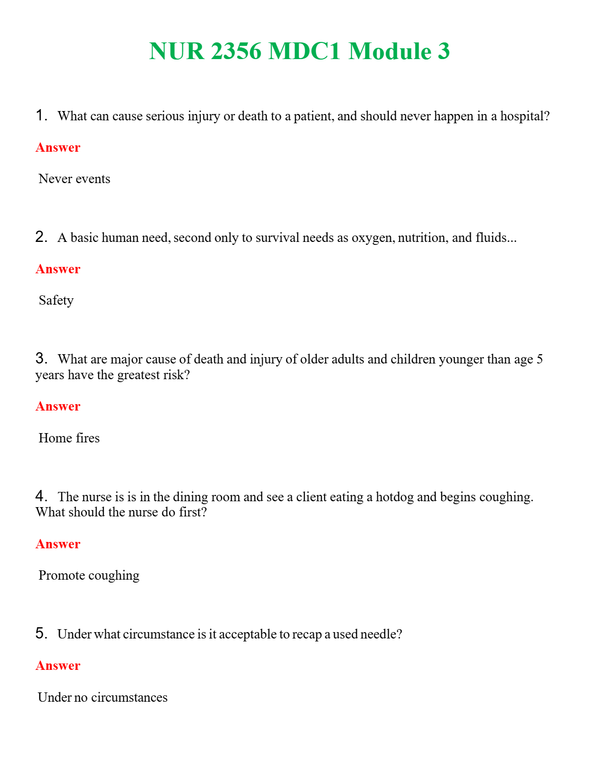 NUR 2356 MDC1 MODULE 3 | PASSED | A+ RATED GUIDE | NEW FULL EXAM