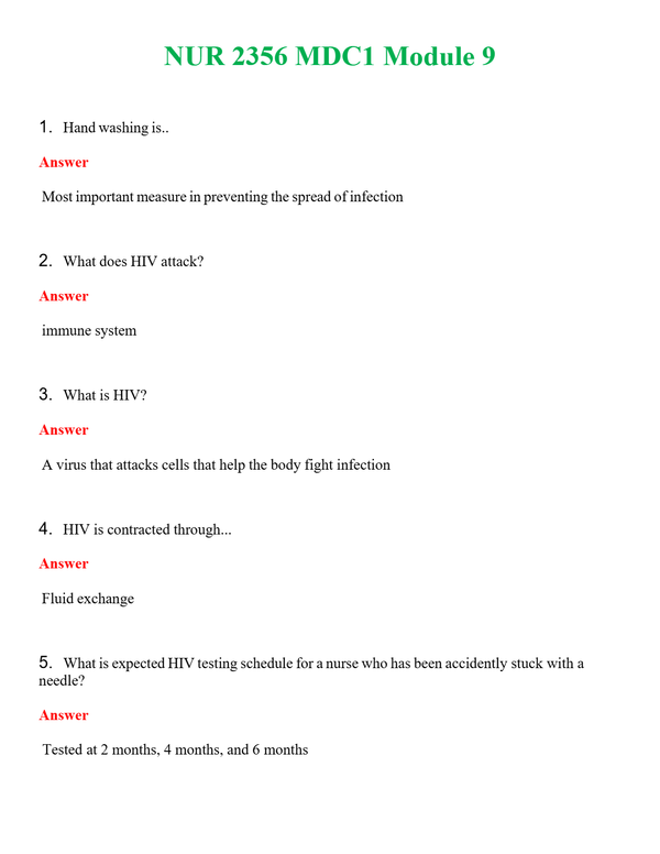 NUR 2356 MDC1 MODULE 9 | GRADED A+ QUESTIONS AND ANSWERS (SOLVED)