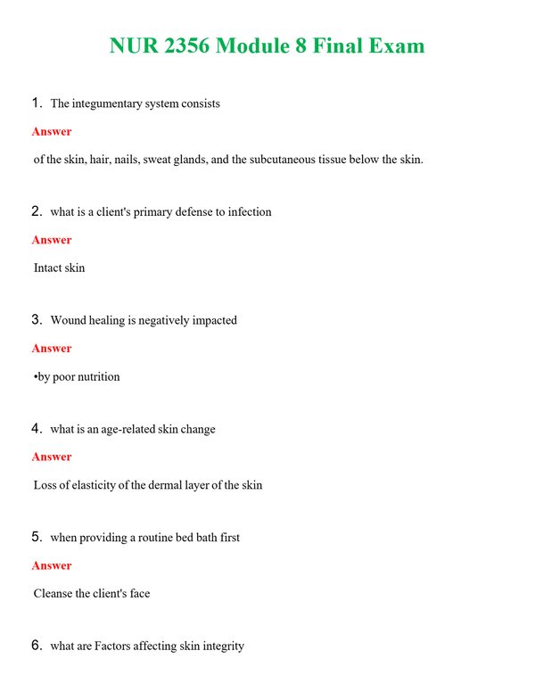 NUR 2356 MODULE 8 FINAL EXAM | NEW FULL QUESTIONS AND ANSWERS 100% CORRECT