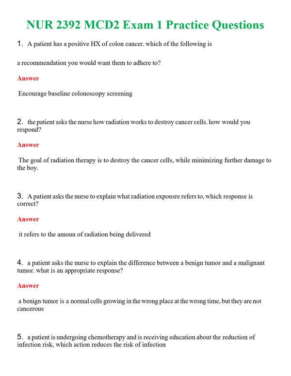 NUR 2392 MCD2 EXAM 1 PRACTICE QUESTIONS | COMPLETE QUESTIONS & ANSWERS (SOLVED) 100% CORRECT