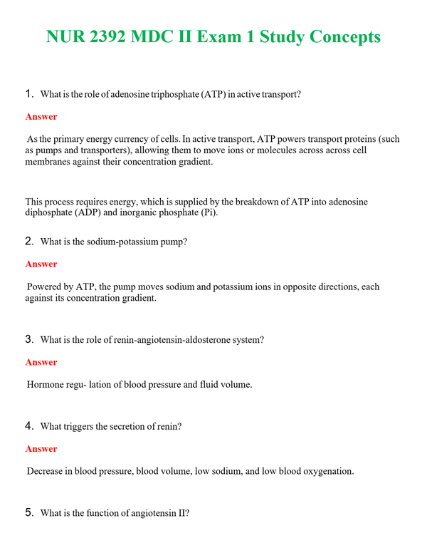 NUR 2392 MDC II EXAM 1 STUDY CONCEPTS | COMPLETE ANSWERS 100% CORRECT