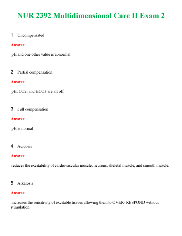 NUR 2392 MULTIDIMENSIONAL CARE II EXAM 2 | ALL Q&AS BRAND NEW GUARANTEED A+++