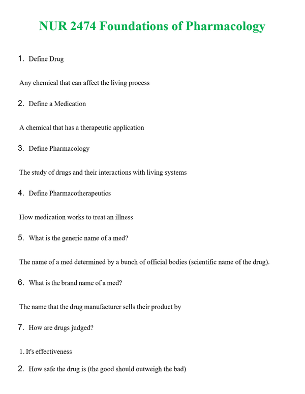 NUR 2474 FOUNDATIONS OF PHARMACOLOGY | ACTUAL QUESTIONS AND ANSWERS 100% CORRECT