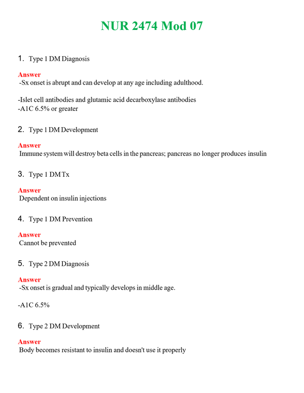 NUR 2474 MOD 07 | NEW FULL QUESTIONS AND ANSWERS 100% CORRECT