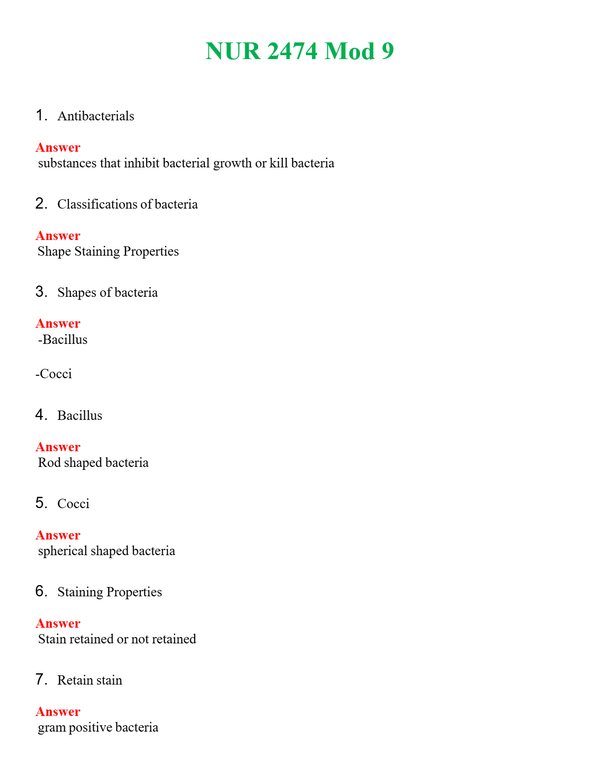 NUR 2474 MOD 9 | GRADED A+ QUESTIONS AND ANSWERS (SOLVED)