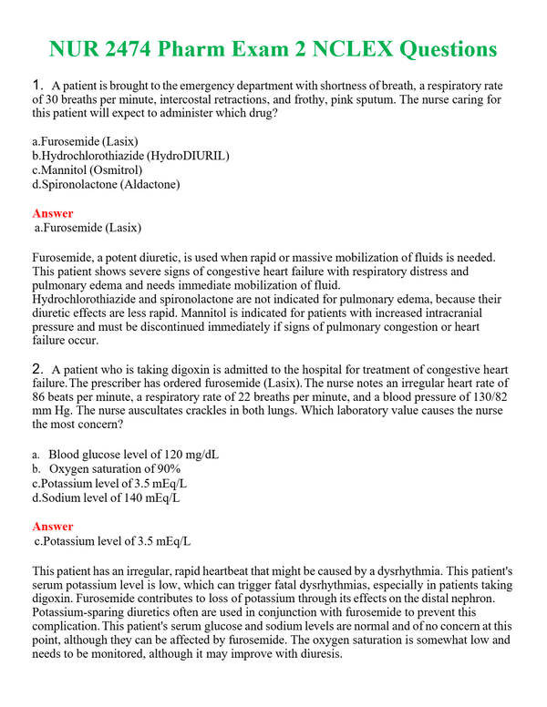 NUR 2474 PHARM EXAM 2 NCLEX QUESTIONS | A SOLVED 100% CORRECT