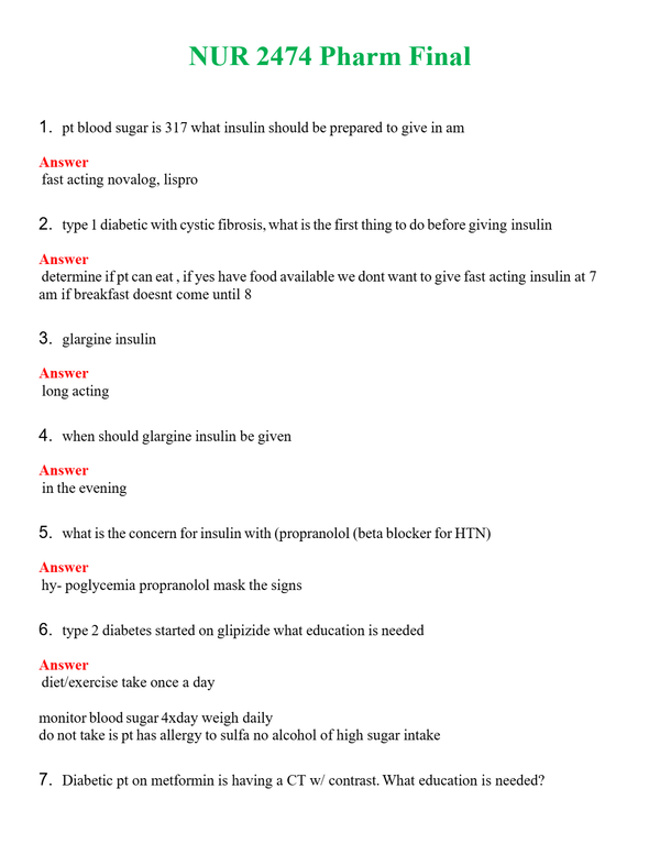 NUR 2474 PHARM FINAL | A+ RATED GUIDE | QUESTIONS AND ANSWERS (SOLVED)
