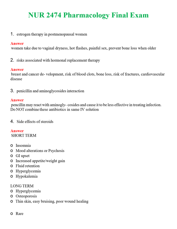 NUR 2474 PHARMACOLOGY FINAL EXAM | PASSED | A+ RATED GUIDE | NEW FULL EXAM