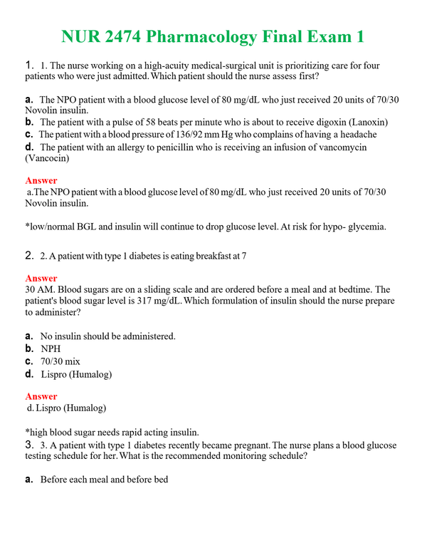 NUR 2474 PHARMACOLOGY FINAL EXAM 1 | A SOLVED 100% CORRECT