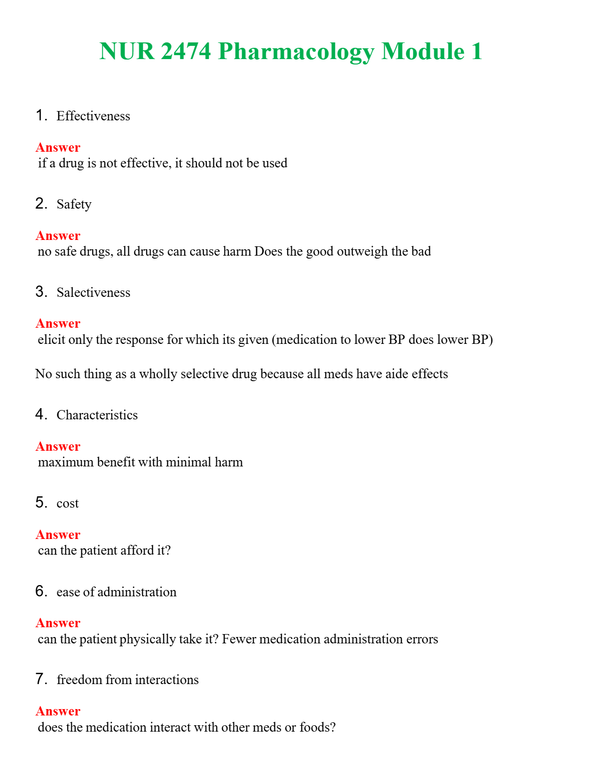 NUR 2474 PHARMACOLOGY MODULE 1 | GRADED A+ QUESTIONS & ANSWERS