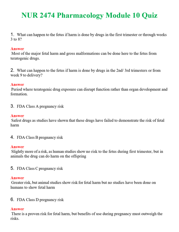 NUR 2474 PHARMACOLOGY MODULE 10 QUIZ | COMPLETE ANSWERS 100% CORRECT
