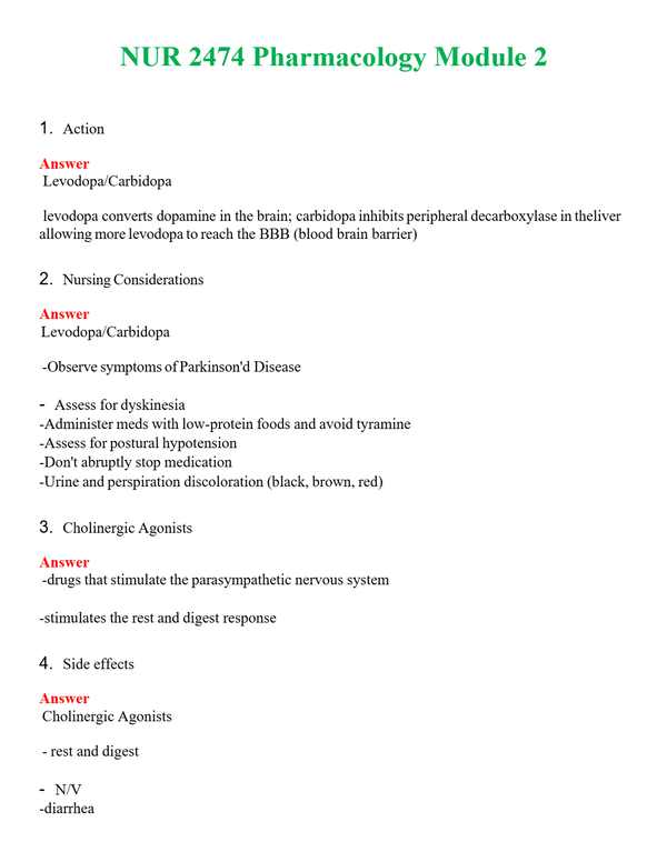 NUR 2474 PHARMACOLOGY MODULE 2 | NEW FULL QUESTIONS AND ANSWERS 100% CORRECT