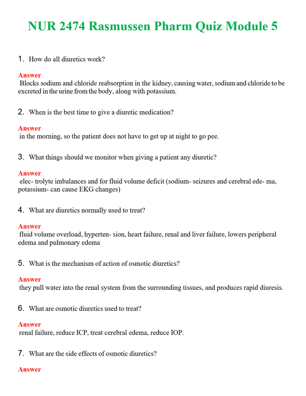 NUR 2474 RASMUSSEN PHARM QUIZ MODULE 5 | COMPLETE ANSWERS 100% CORRECT