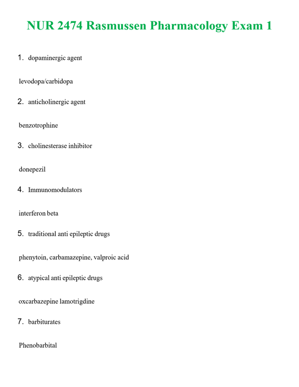 NUR 2474 RASMUSSEN PHARMACOLOGY EXAM 1 | GRADED A+ SOLVED 100% CORRECT