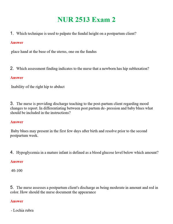 NUR 2513 EXAM 2 | ALL Q&AS BRAND NEW GUARANTEED A+++