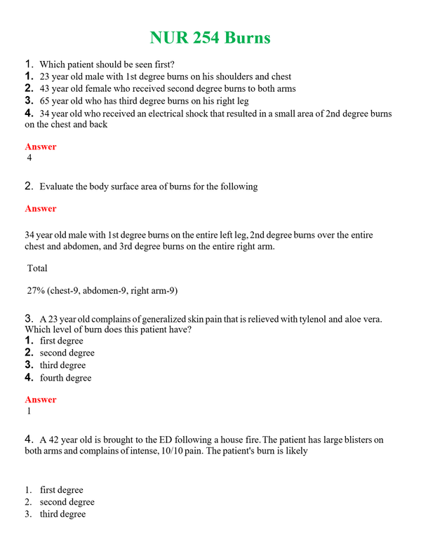 NUR 254 BURNS | GRADED A+ SOLVED 100% CORRECT