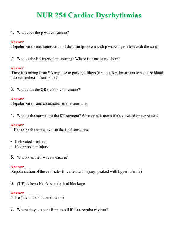 NUR 254 CARDIAC DYSRHYTHMIAS | A++ EXAM WITH ALL NEW QS & AS - GUARANTEED PASS!