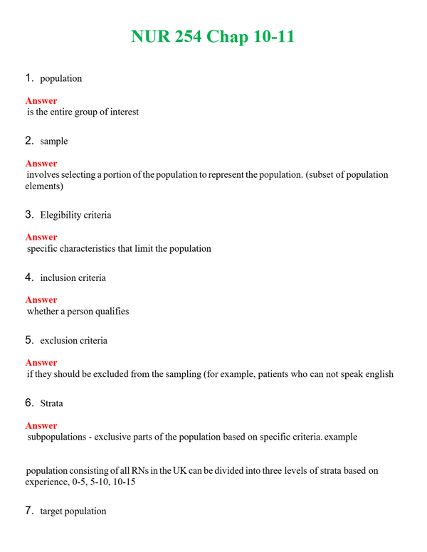 NUR 254 CHAP 10-11 | COMPLETE QUESTIONS & ANSWERS (SOLVED) 100% CORRECT