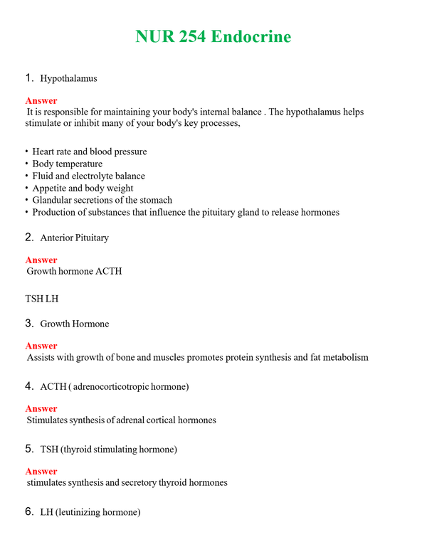 NUR 254 ENDOCRINE | NEW FULL QUESTIONS AND ANSWERS 100% CORRECT