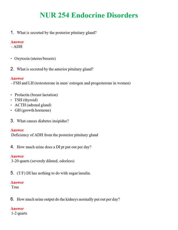 NUR 254 ENDOCRINE DISORDERS | GRADED A+ QUESTIONS & ANSWERS