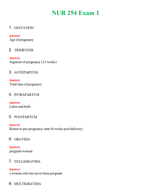 NUR 254 EXAM 1 | GRADED A+ QUESTIONS AND ANSWERS (SOLVED)