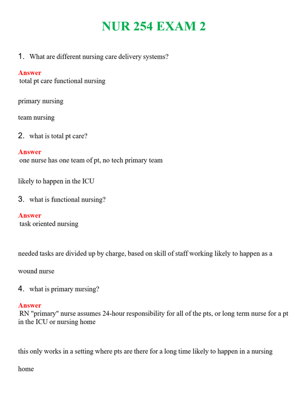 NUR 254 EXAM 2 | PASSED | A+ RATED GUIDE | NEW FULL EXAM