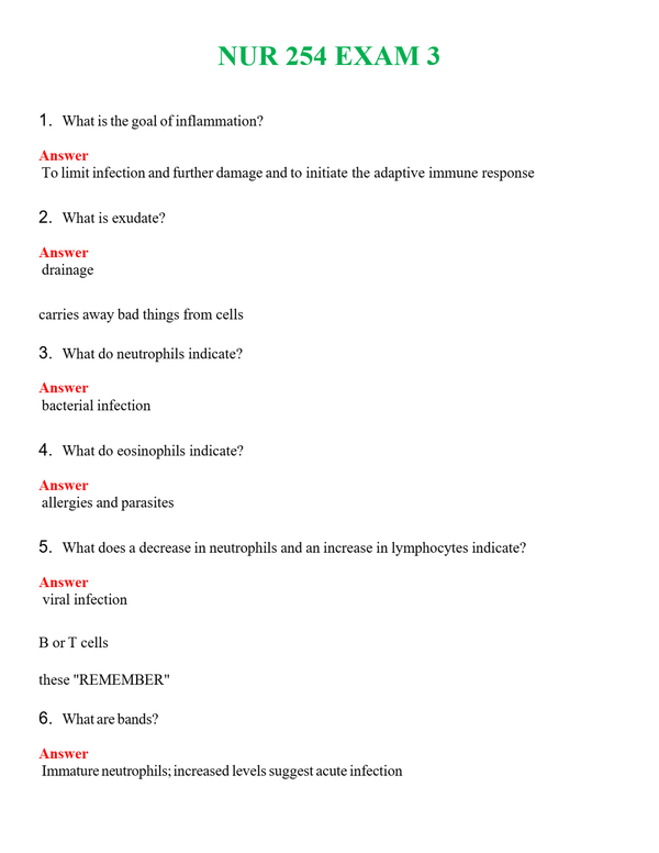 NUR 254 EXAM 3 | A SOLVED 100% CORRECT