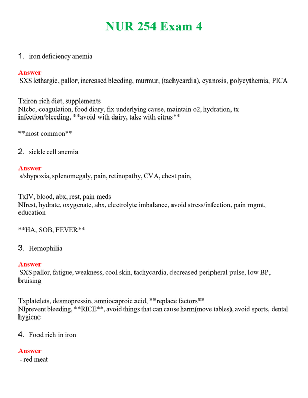 NUR 254 EXAM 4 | A+ RATED GUIDE | QUESTIONS AND ANSWERS (SOLVED)