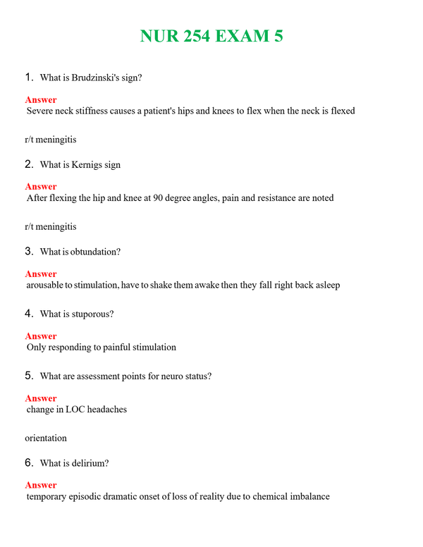 NUR 254 EXAM 5 | WITH 100% VERIFIED ANSWERS
