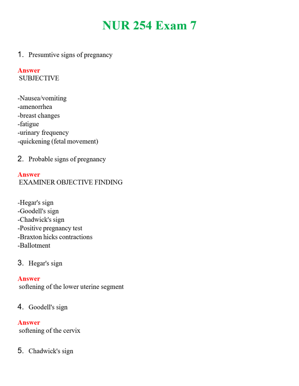 NUR 254 EXAM 7 | (ACTUAL EXAM ) QUESTIONS AND ANSWERS (SOLVED)