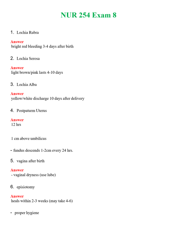 NUR 254 EXAM 8 | LATEST QUESTIONS WITH COMPLETE GRADE A++ ANSWERS