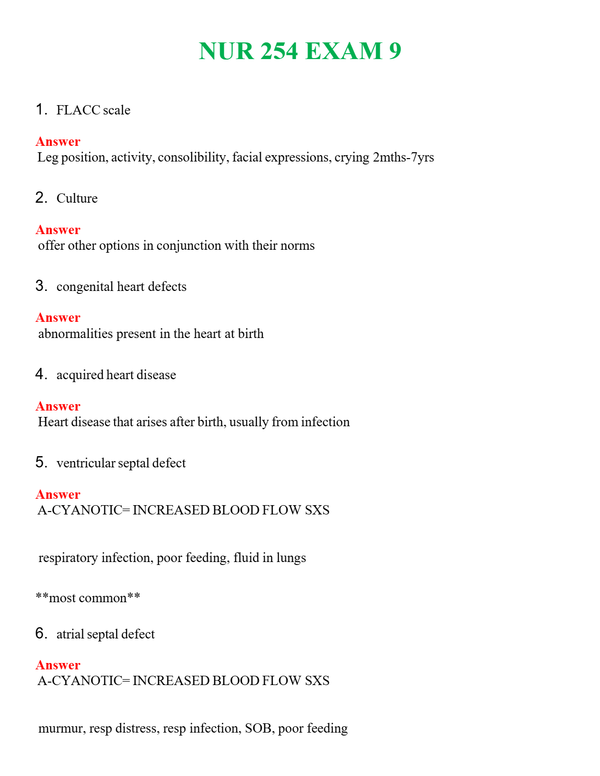 NUR 254 EXAM 9 | QUESTIONS & ANSWERS (SOLVED)