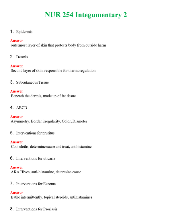 NUR 254 INTEGUMENTARY 2 | PASSED | A+ RATED GUIDE | NEW FULL EXAM