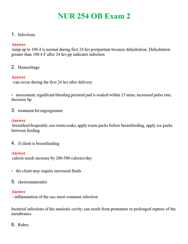 NUR 254 OB EXAM 2 | PASSED | A+ RATED GUIDE | NEW FULL EXAM