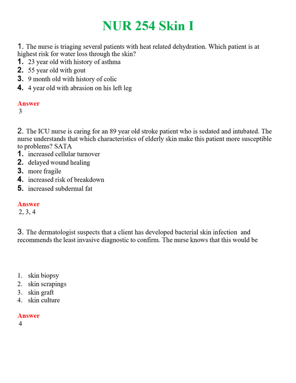 NUR 254 SKIN I | QUESTIONS & ANSWERS (SOLVED)