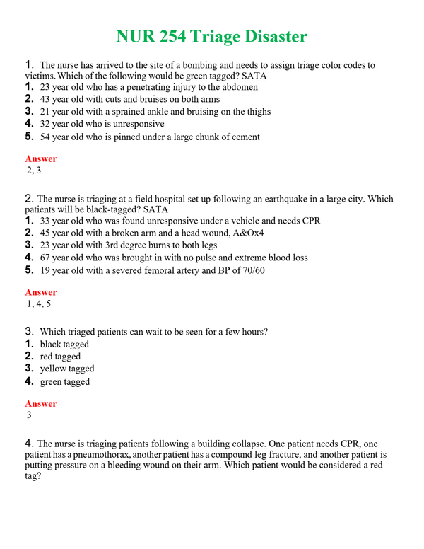 NUR 254 TRIAGE DISASTER | PASSED | A+ RATED GUIDE | NEW FULL EXAM