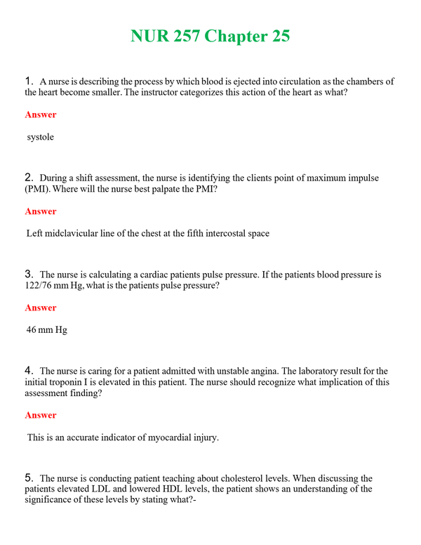NUR 257 CHAPTER 25 | PASSED | A+ RATED GUIDE | NEW FULL EXAM