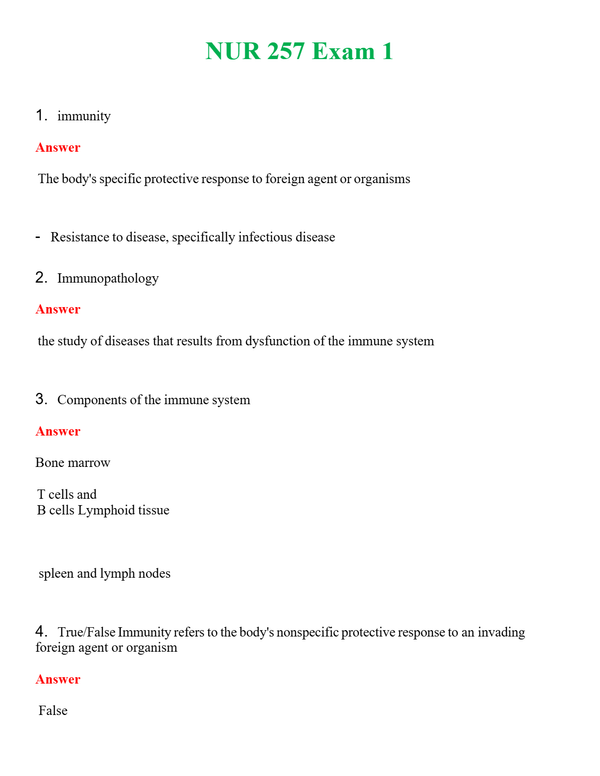 NUR 257 EXAM 1 | GRADED A+ QUESTIONS AND ANSWERS (SOLVED)