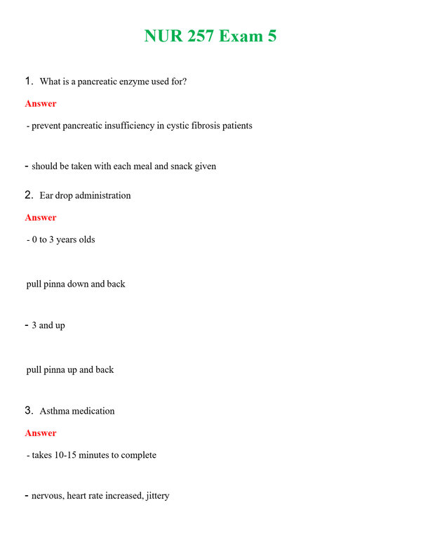 NUR 257 EXAM 5 | (ACTUAL EXAM ) QUESTIONS AND ANSWERS (SOLVED)