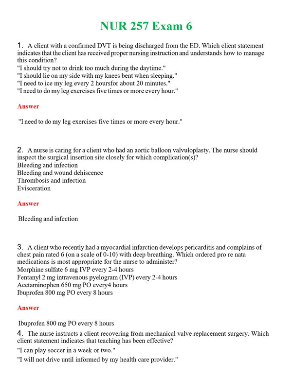NUR 257 EXAM 6 | A SOLVED 100% CORRECT