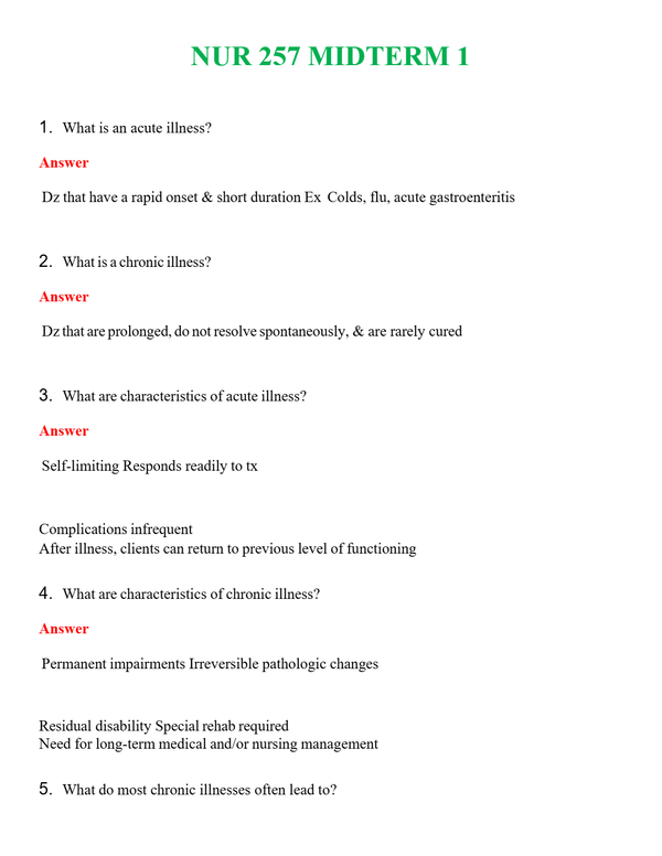 NUR 257 MIDTERM 1 | ALL Q&AS BRAND NEW GUARANTEED A+++
