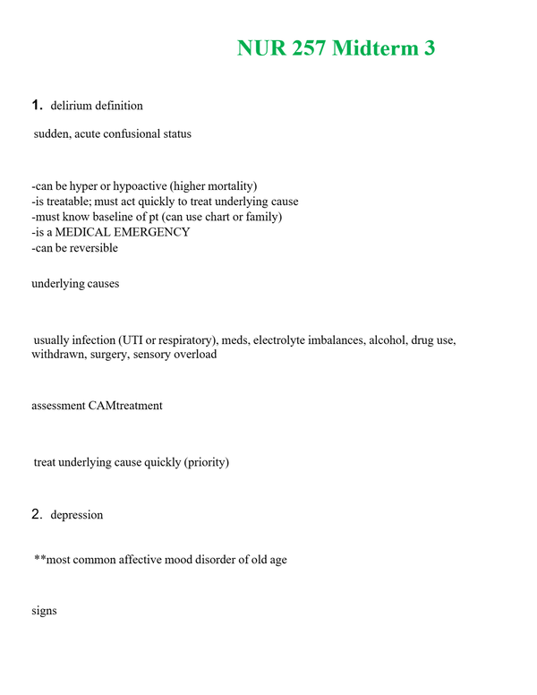NUR 257 MIDTERM 3 | GRADED A+ SOLVED 100% CORRECT